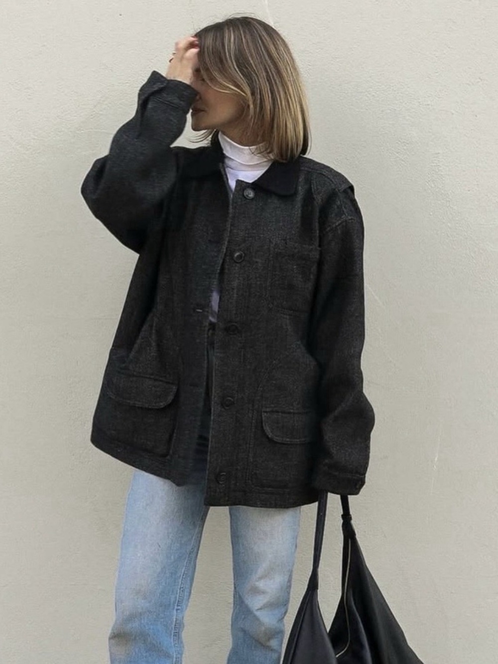 Doen Pascual Wool Jacket in Charcoal Herringbone S